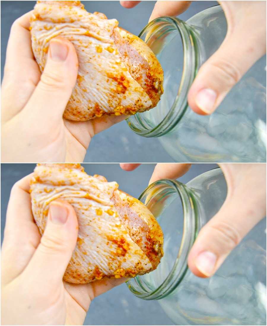 Chicken and jar. 3 liters of food without dirty dishes. You can even eat the bones, which are very healthy