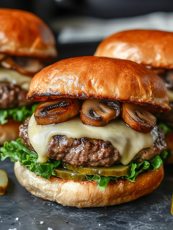 Cheesy Swiss Mushroom Burger