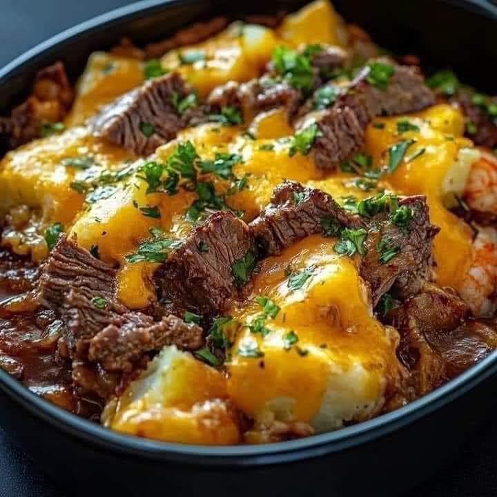 Slow Cooker Steak and Cheddar Potato Casserole