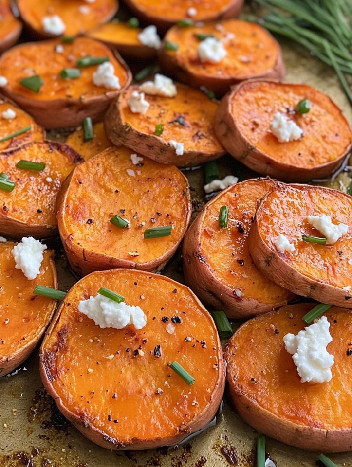 Garlic & Herb Sweet Potato Rounds with Goat Cheese