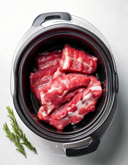 Layer raw pork ribs in a slow cooker with these 3 ingredients. The final dish is finger-licking good.