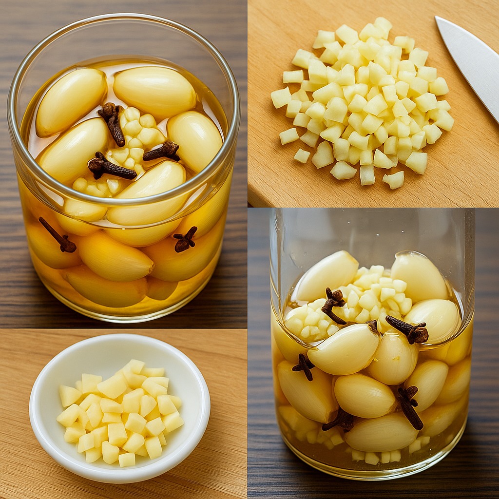Mix together the grated ginger, onion, garlic, lemon juice and honey. Here’s how to make it