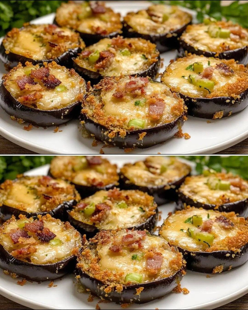 Eggplant stuffed with bacon and leeks