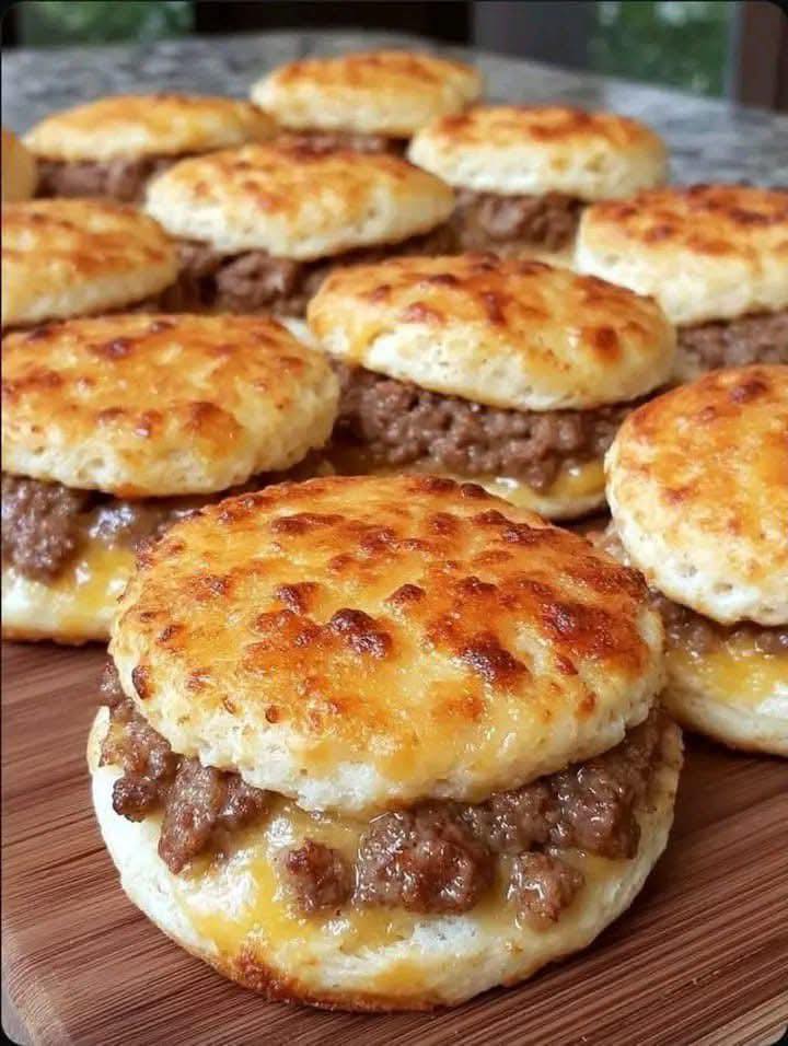 Cheesy Beef Biscuit Sandwiches